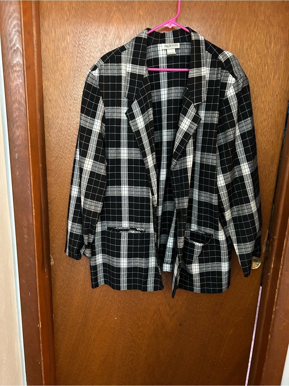 Apparenza Black and White Plaid Open-Front Blazer